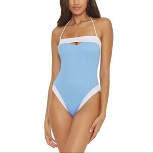 Soluna Clear Lines Bandeau One Piece Swimsuit in Baby Blue Small NWT